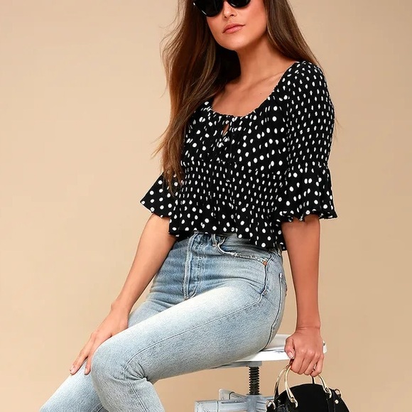 Free People A Bit of Something Sweet Black and White Polka Dot Top Sz XS - Picture 2 of 13